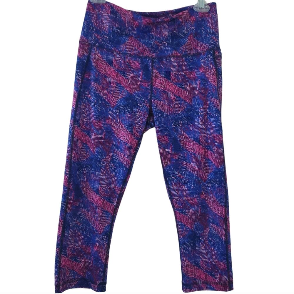 Reebok High Rise Crop Leggings Medium Pink Purple Athletic Pants Activewear - Picture 1 of 4